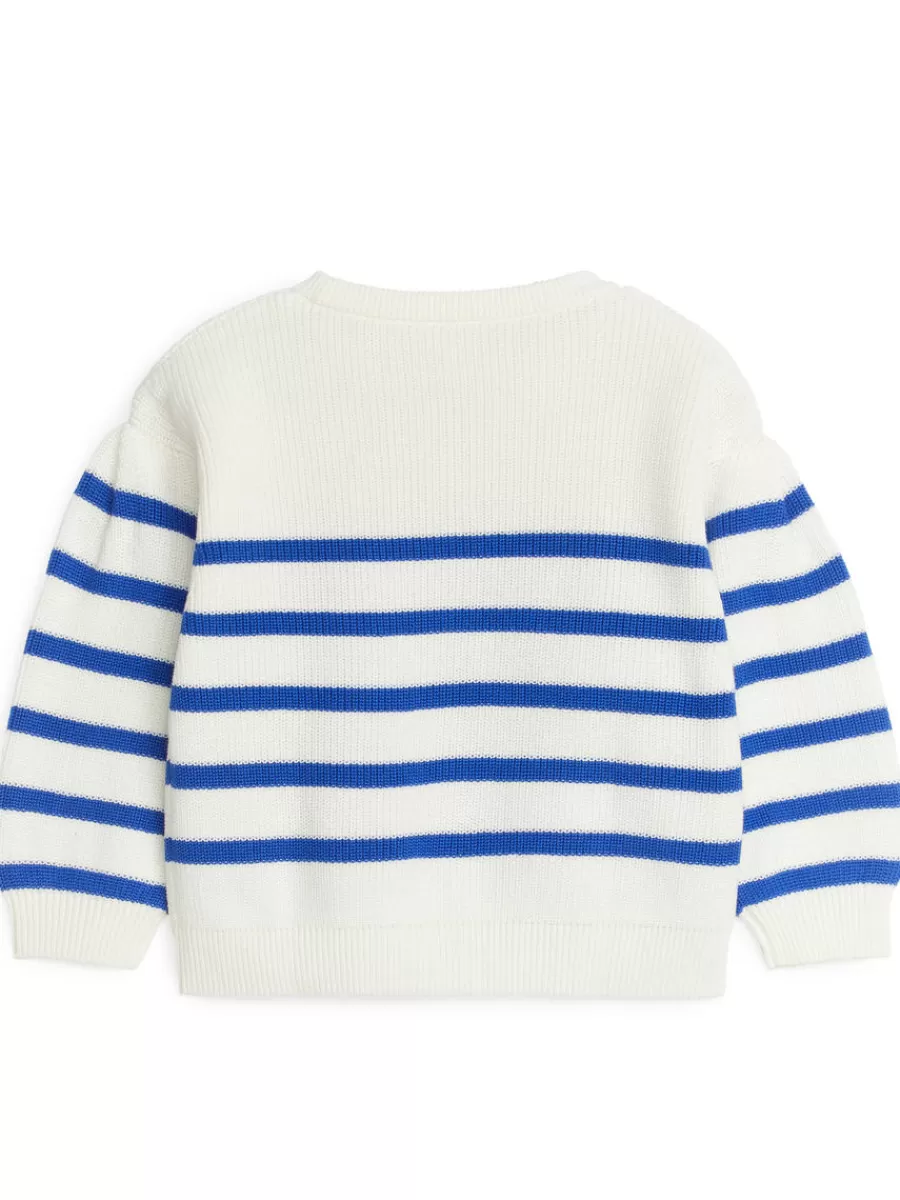 Cheap ARKET Rib-Knitted Cotton Jumper Bright Blue/Off White