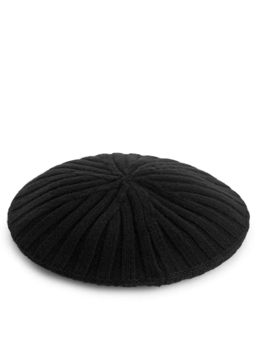 Cheap ARKET Rib-Knitted Wool Beret Black