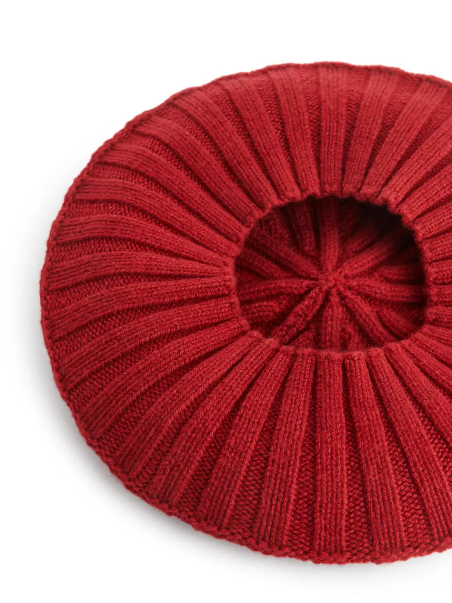 Best Sale ARKET Rib-Knitted Wool Beret Red