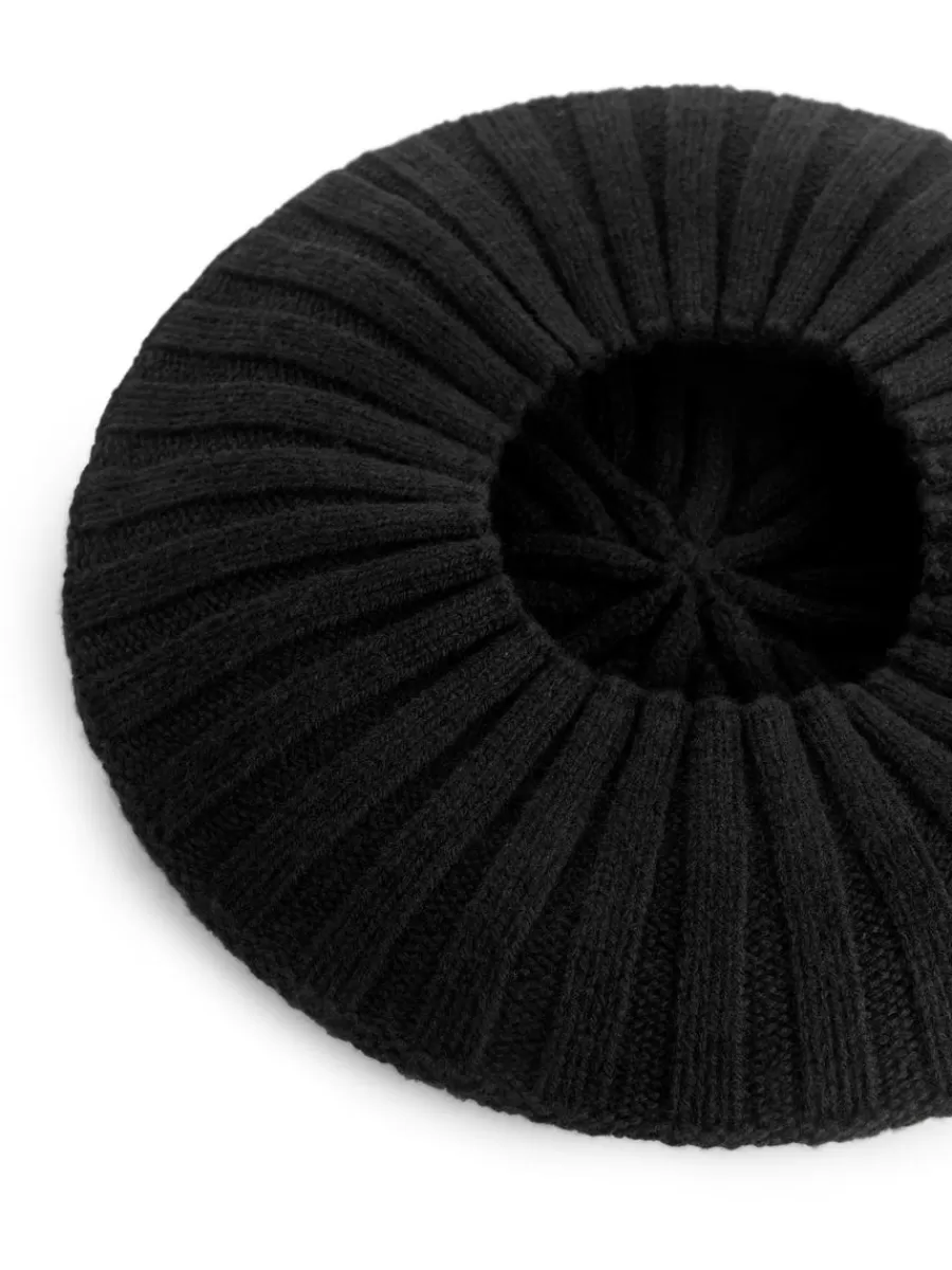 Cheap ARKET Rib-Knitted Wool Beret Black