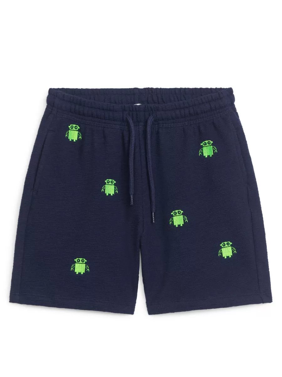 Sale ARKET Robot Embroidered Sweatshorts Dark Blue/Robots