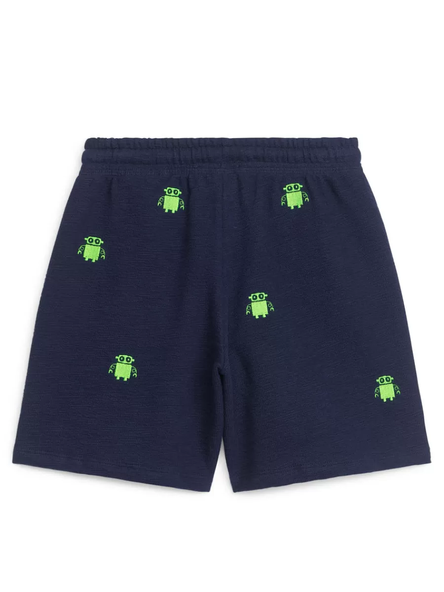 Sale ARKET Robot Embroidered Sweatshorts Dark Blue/Robots