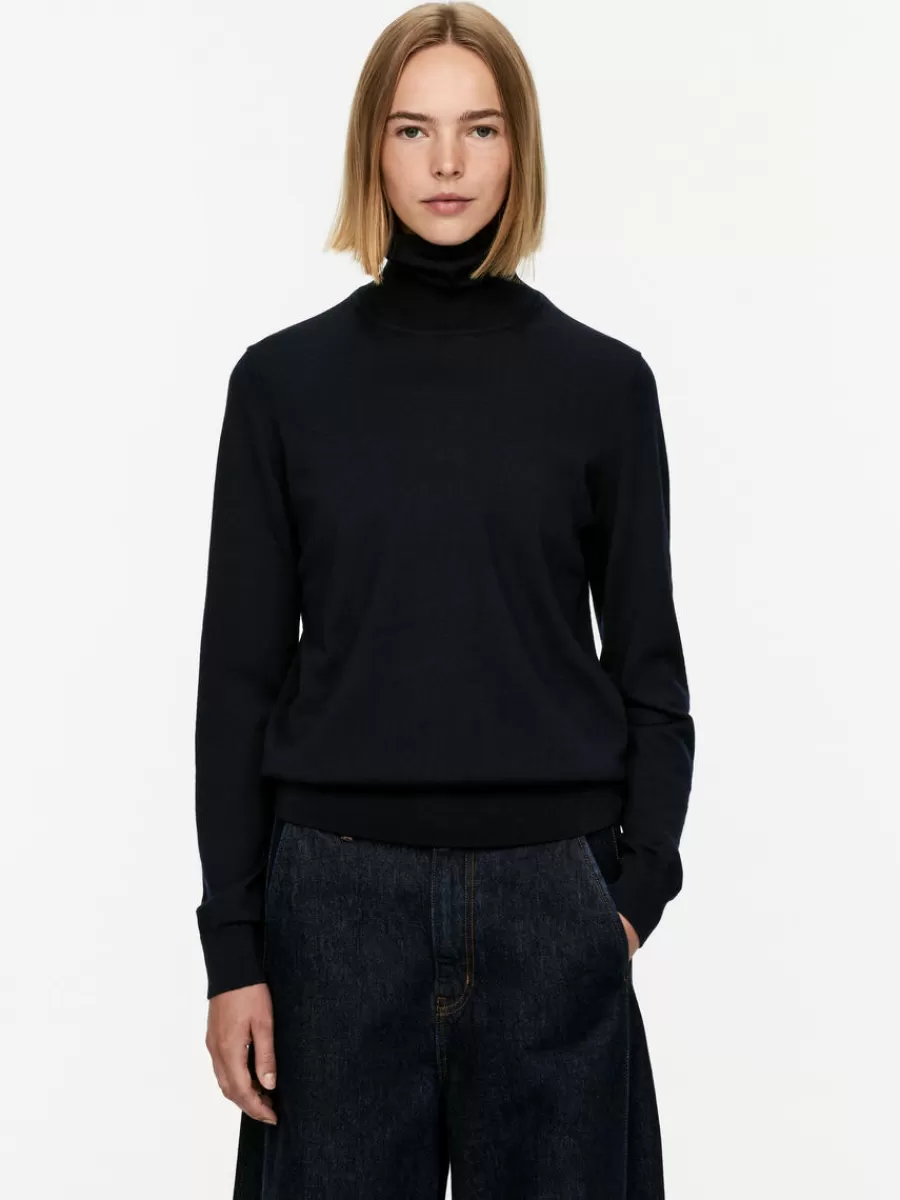Store ARKET Roll-Neck Merino Jumper Dark Blue