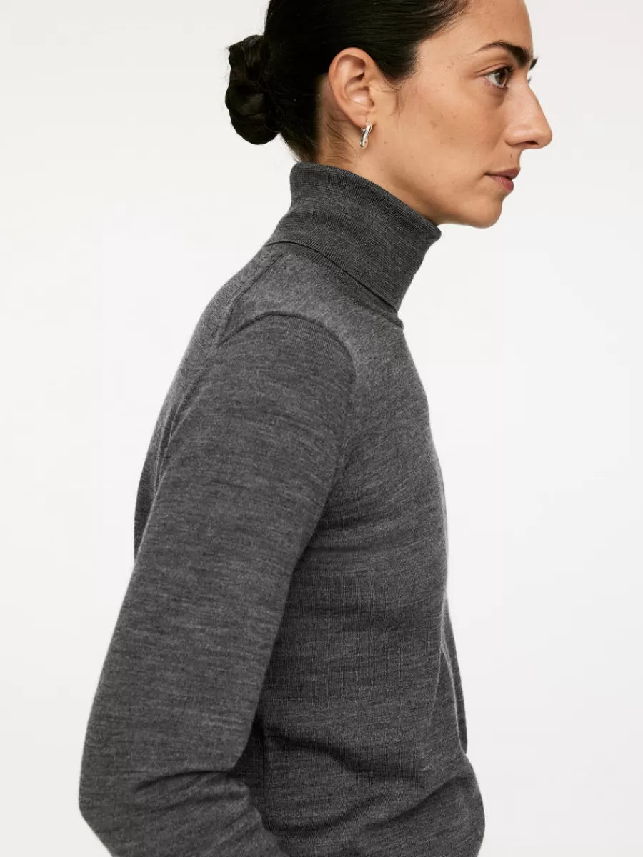 New ARKET Roll-Neck Merino Jumper Dark Grey