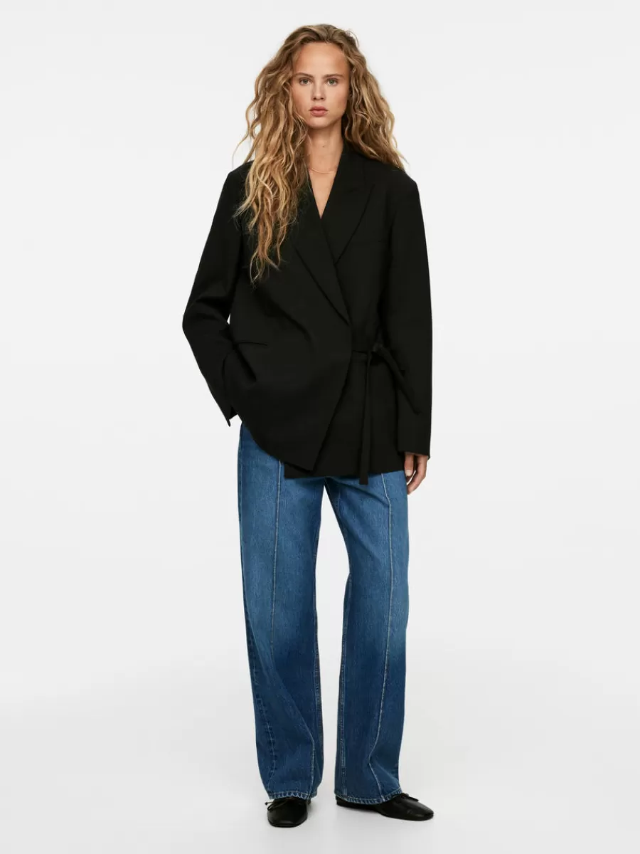 Fashion ARKET Satin-Lapel Wool-Blend Blazer Black