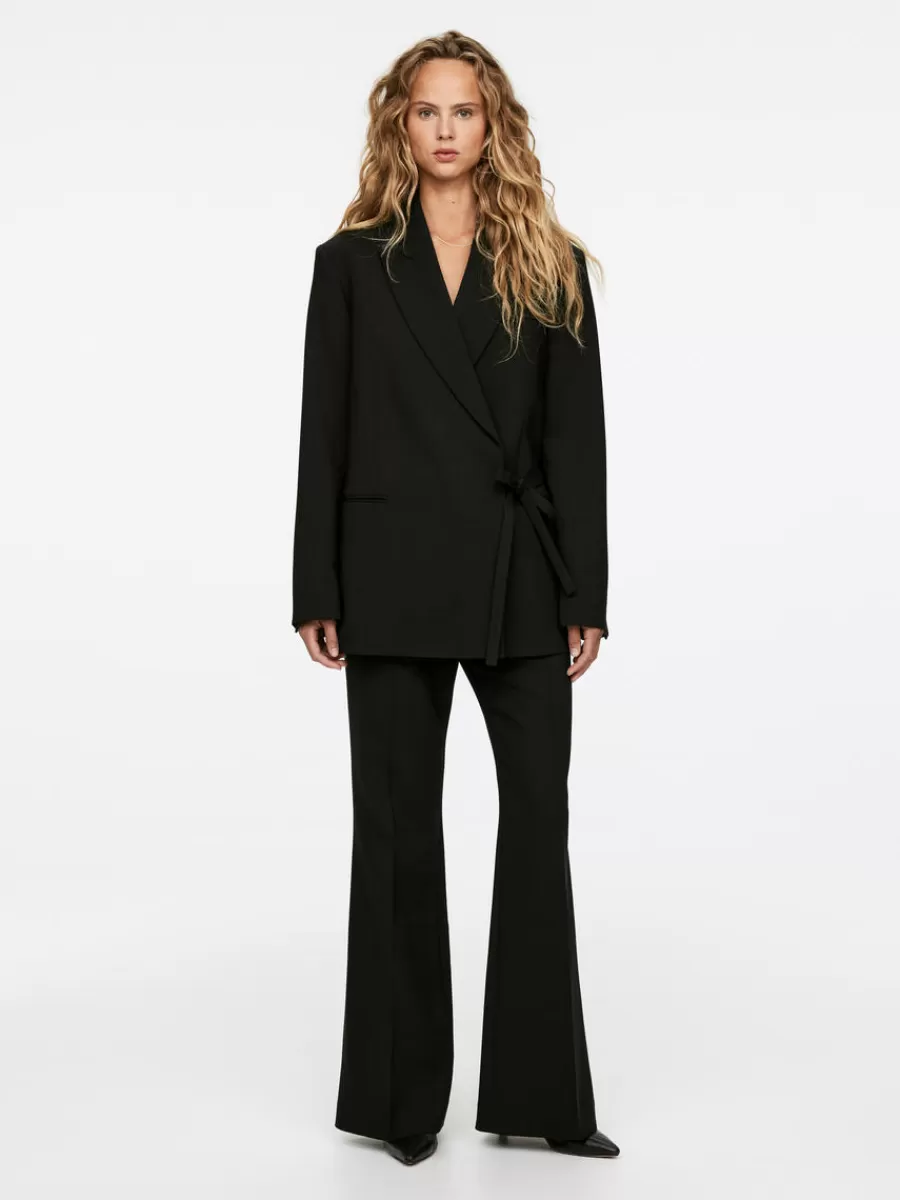 Fashion ARKET Satin-Lapel Wool-Blend Blazer Black