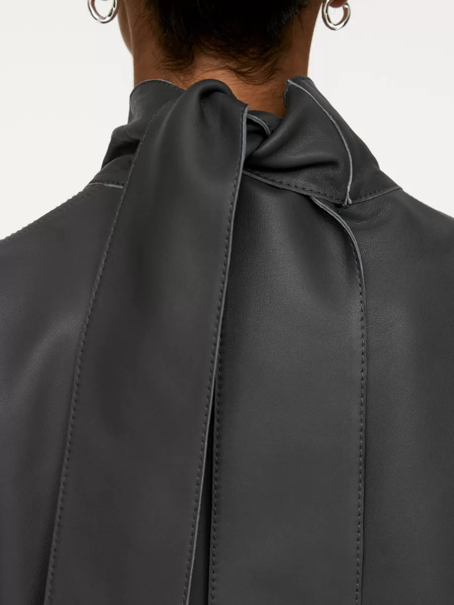 Sale ARKET Scarf-Detail Leather Top Grey