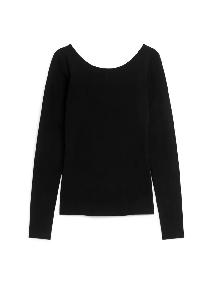 Cheap ARKET Scoop-Neck Jersey Top Black