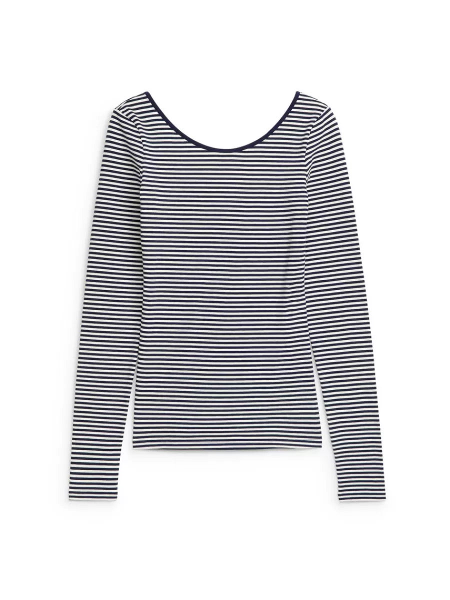 Store ARKET Scoop-Neck Jersey Top Dark Blue/Off White
