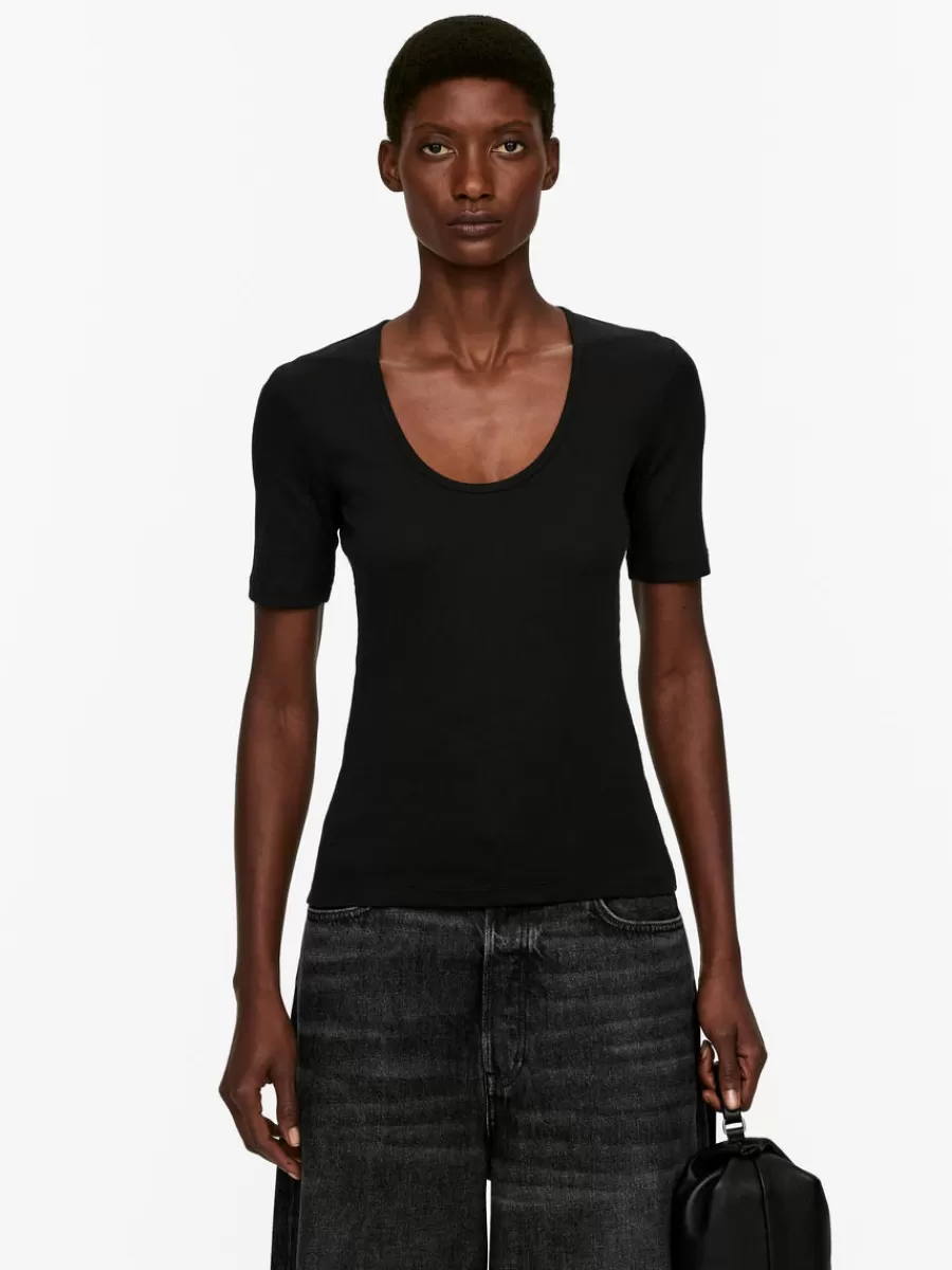 Outlet ARKET Scoop-Neck T-Shirt Black