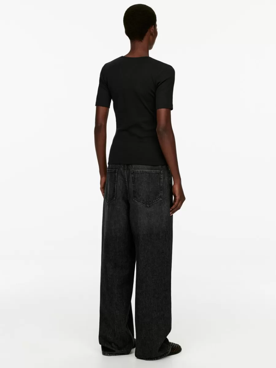 Outlet ARKET Scoop-Neck T-Shirt Black