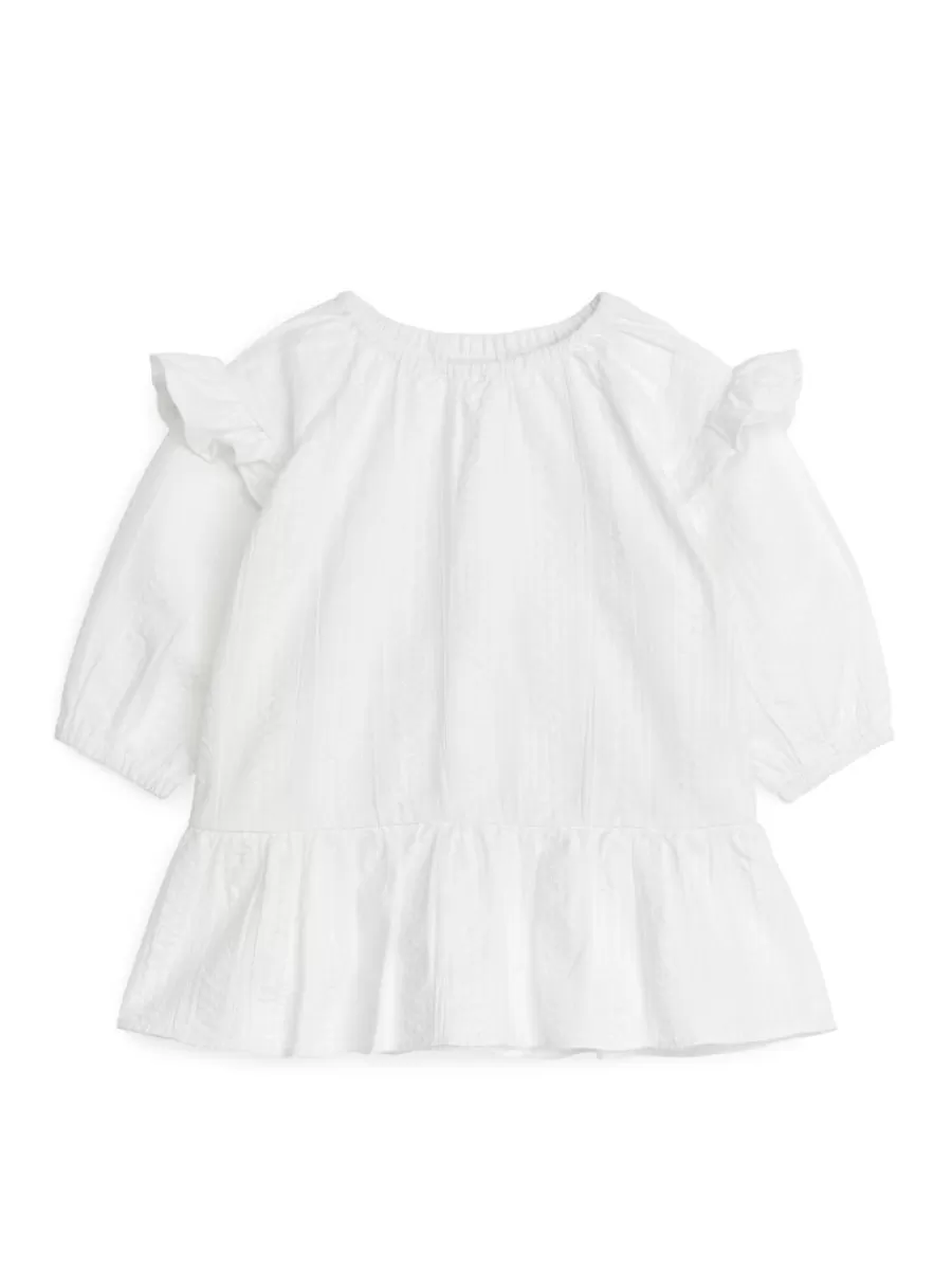 Best Sale ARKET Seersucker Frill Dress White