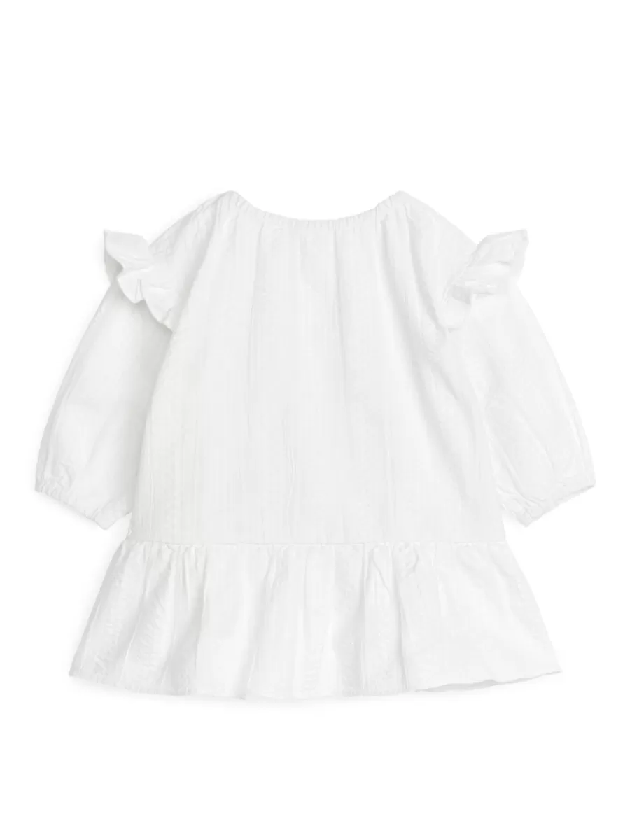 Best Sale ARKET Seersucker Frill Dress White