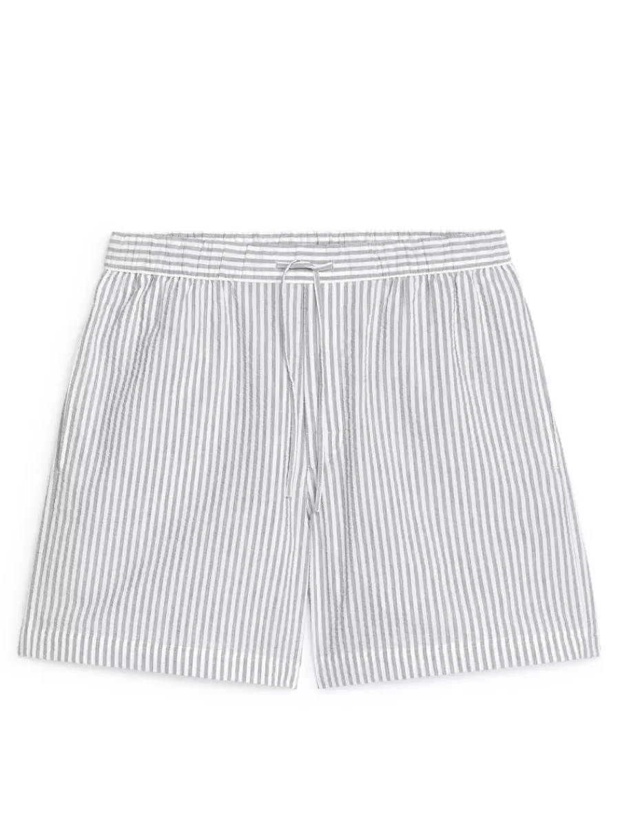 Cheap ARKET Seersucker Shorts Grey/White