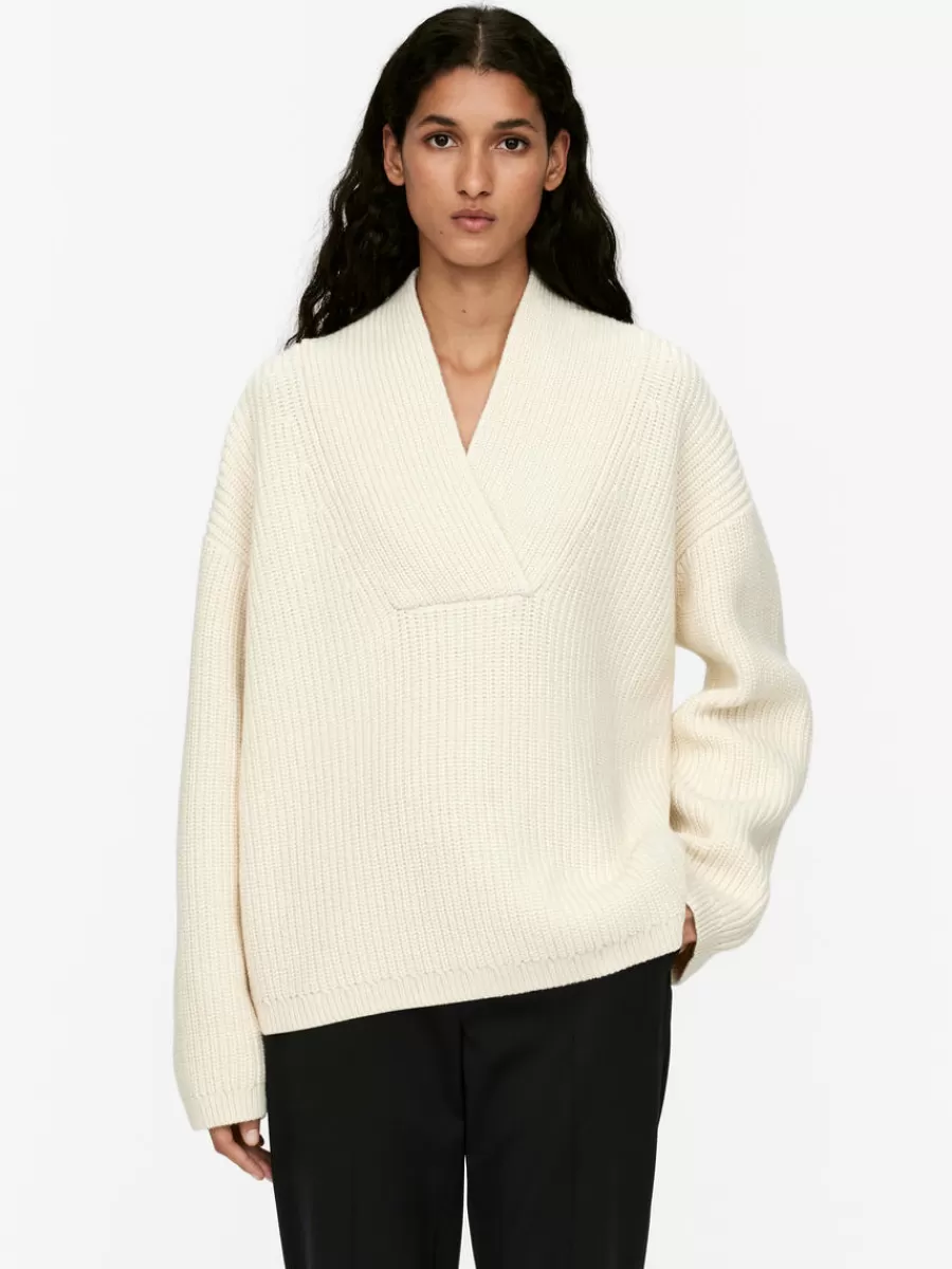 Cheap ARKET Shawl Collar Jumper Off White