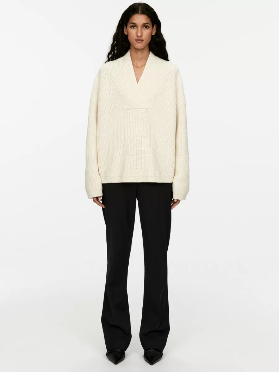 Cheap ARKET Shawl Collar Jumper Off White