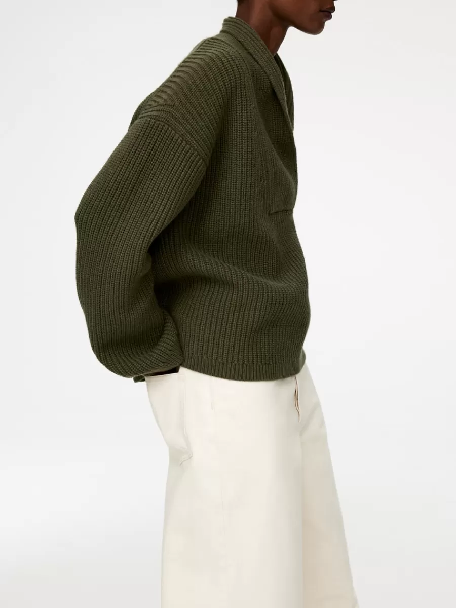 Cheap ARKET Shawl Collar Jumper Khaki Green
