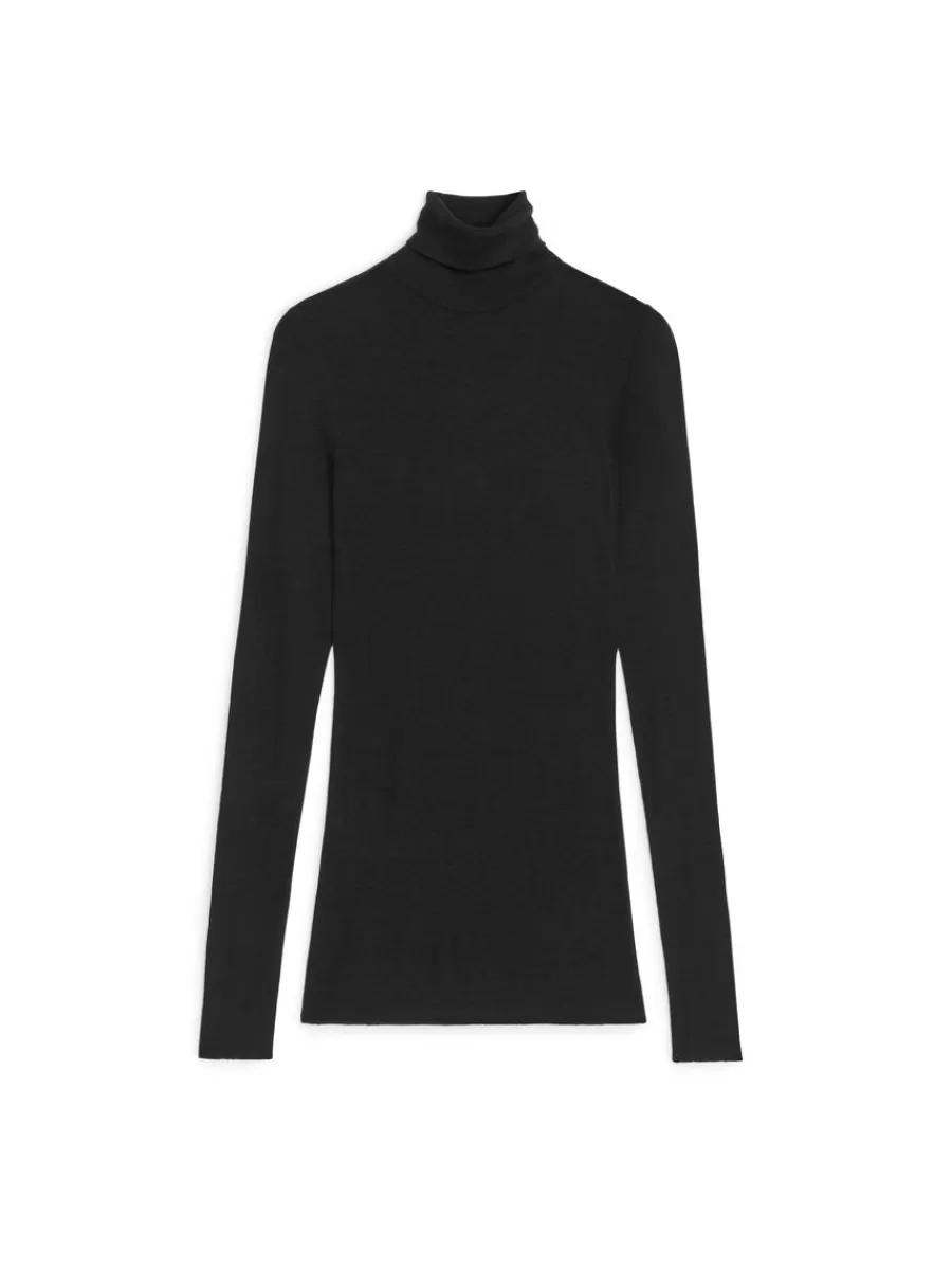 Hot ARKET Sheer Merino Wool Roll-Neck Black