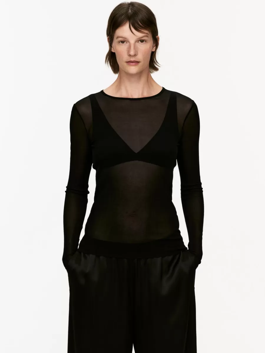 New ARKET Sheer Silk Top Black