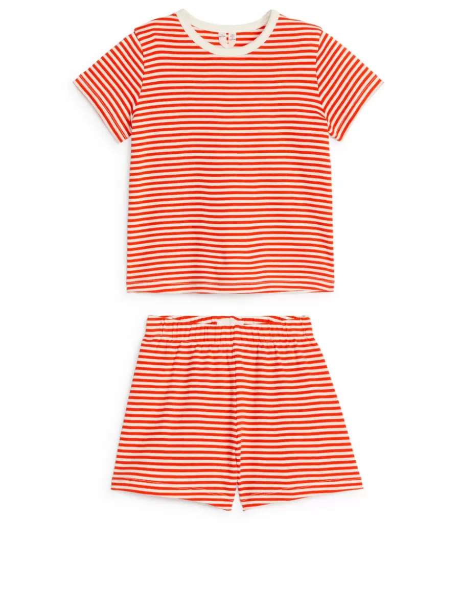 Outlet ARKET Short Jersey Pyjama Set Red/Off White