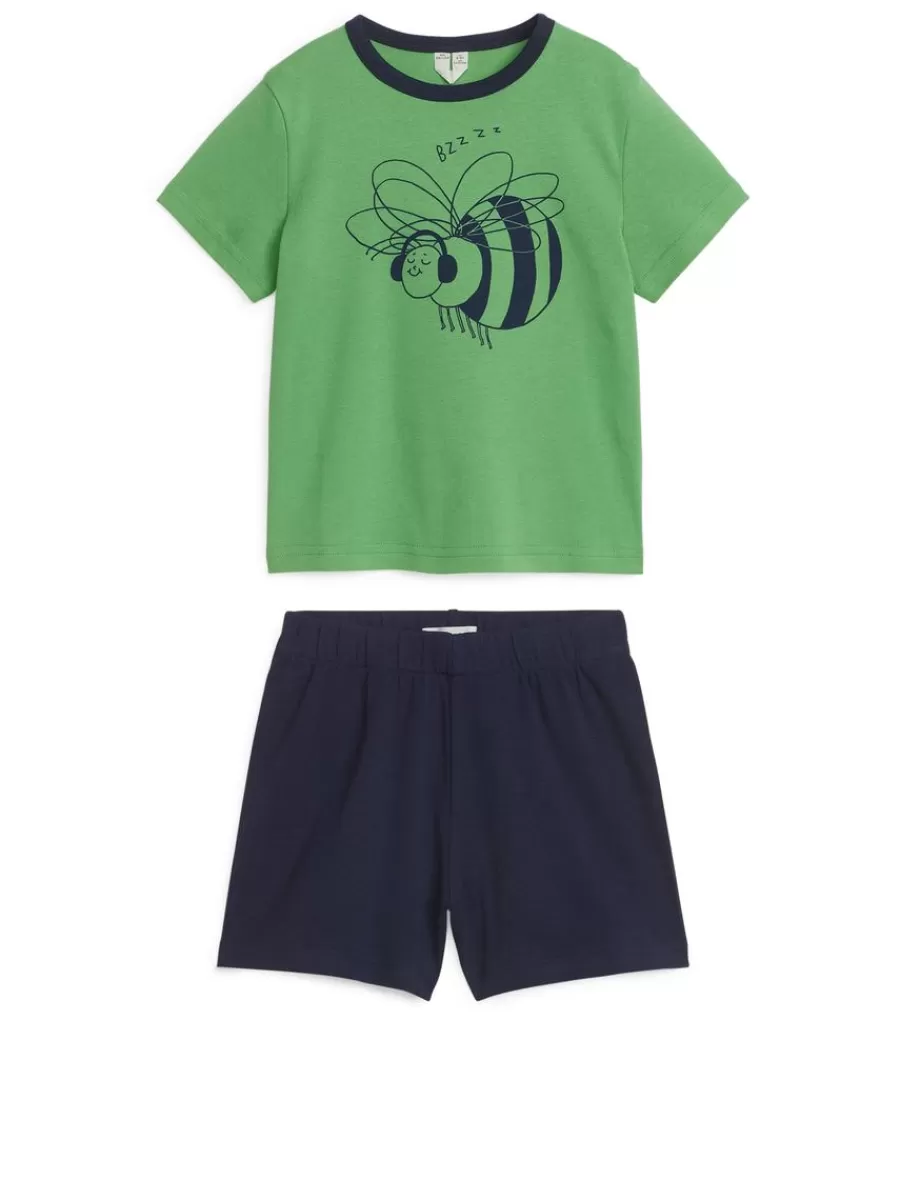 Online ARKET Short Jersey Pyjama Set Green/Bumblebee