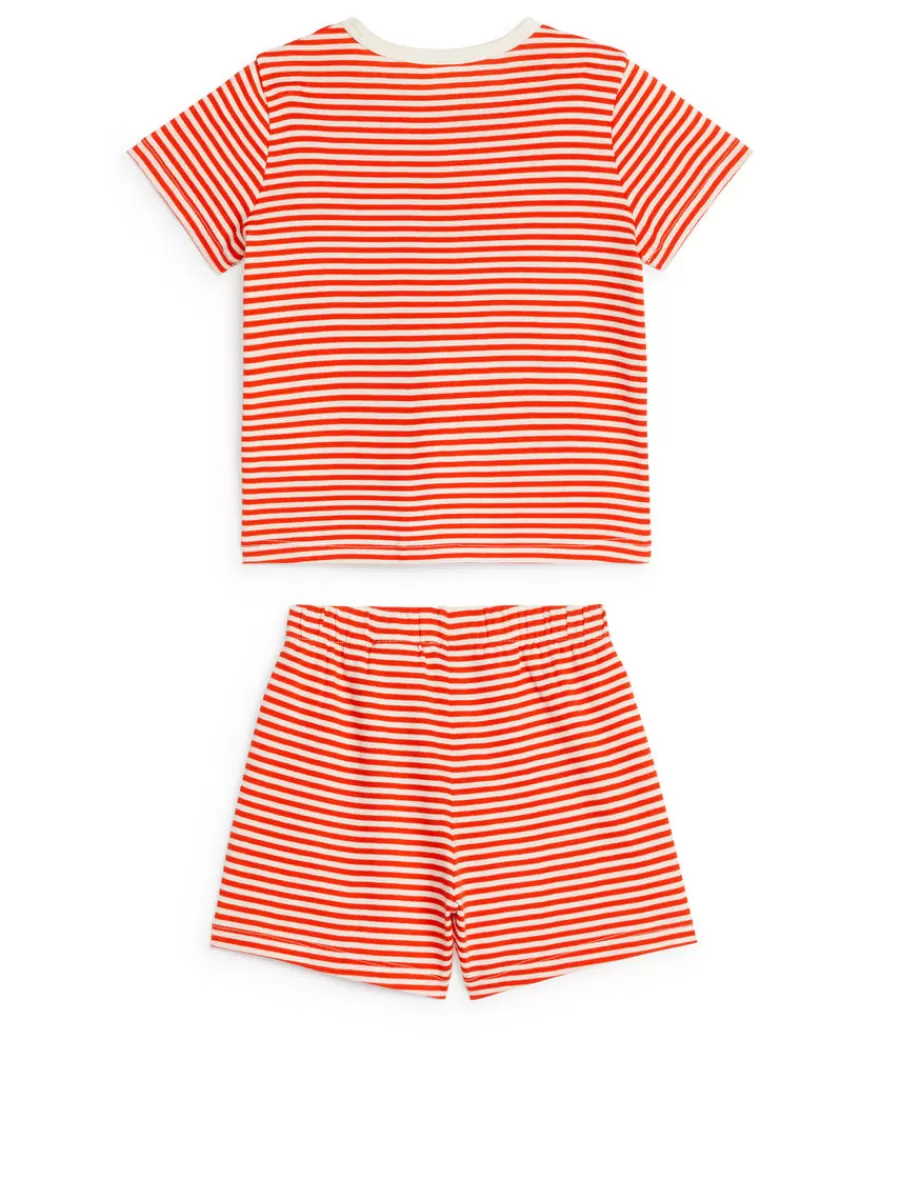 Outlet ARKET Short Jersey Pyjama Set Red/Off White