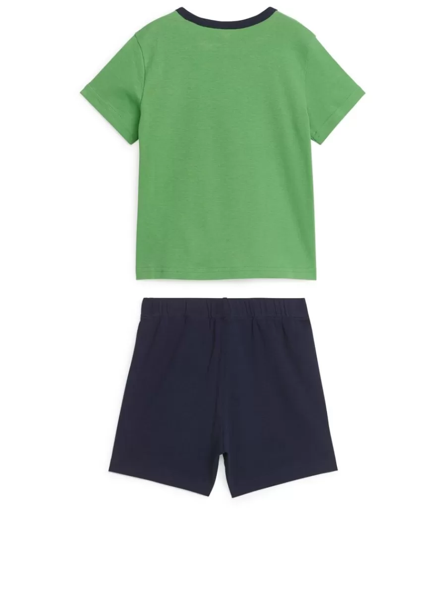 Online ARKET Short Jersey Pyjama Set Green/Bumblebee