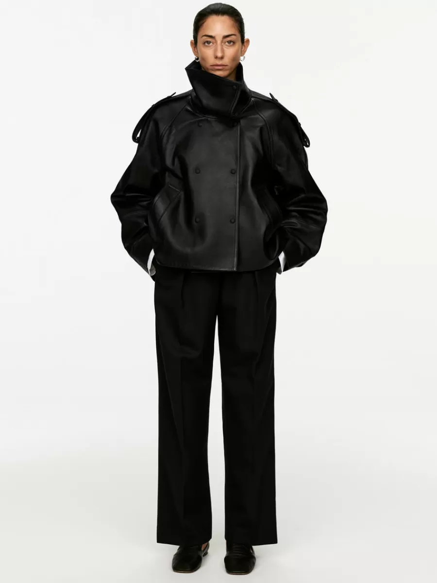 Fashion ARKET Short Leather Jacket Black