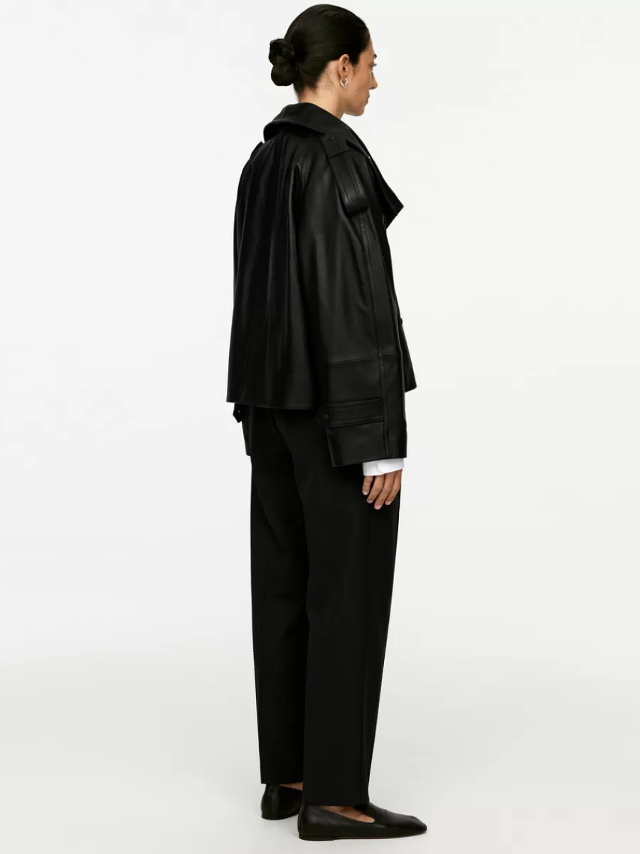 Fashion ARKET Short Leather Jacket Black
