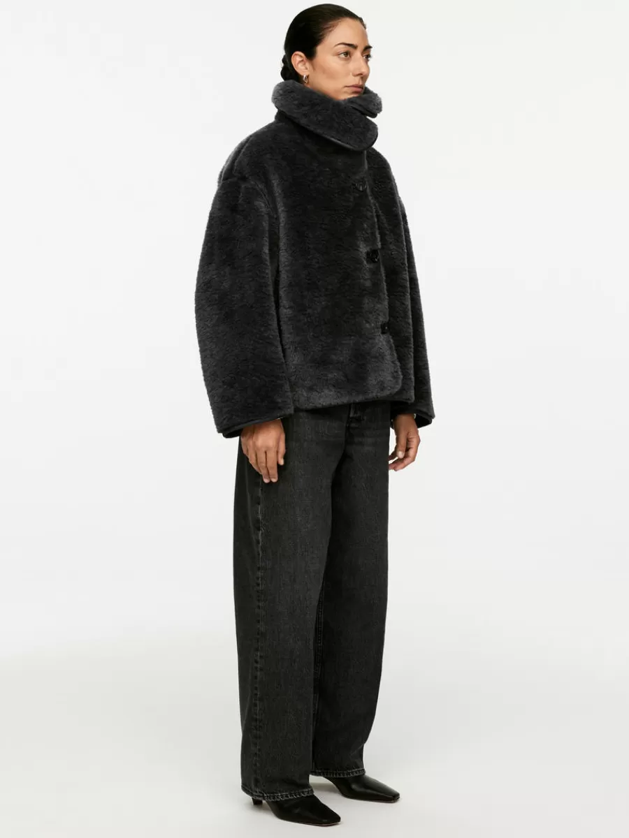 Best ARKET Short Pile Jacket Dark Grey