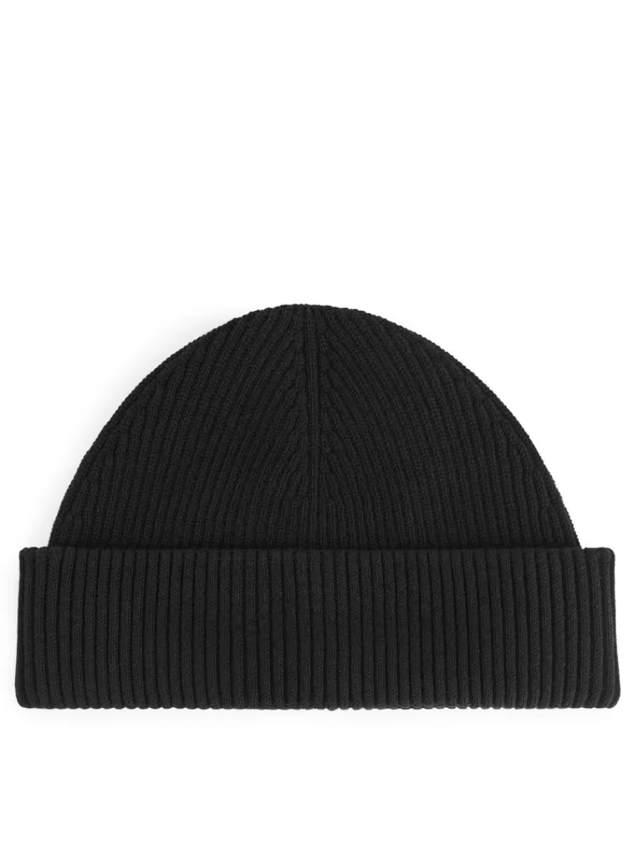 Flash Sale ARKET Short Ribbed Cotton Beanie Black