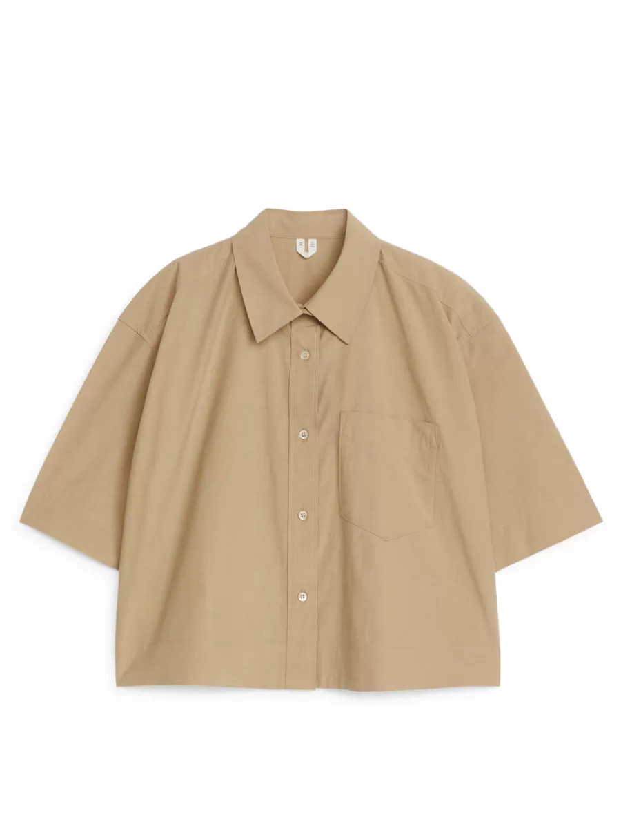 Shop ARKET Short-Sleeve Cotton Shirt Dark Beige