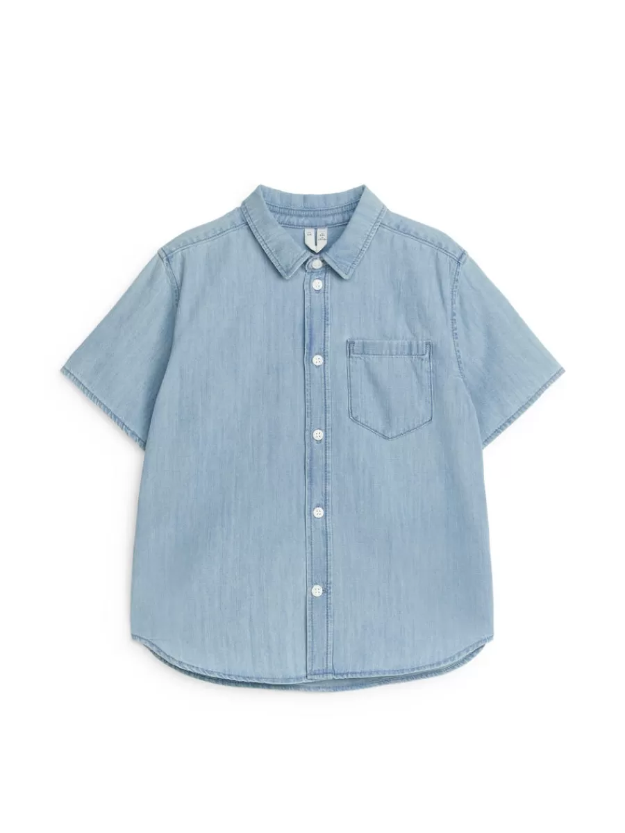 Best ARKET Short-Sleeve Denim Shirt Light Blue