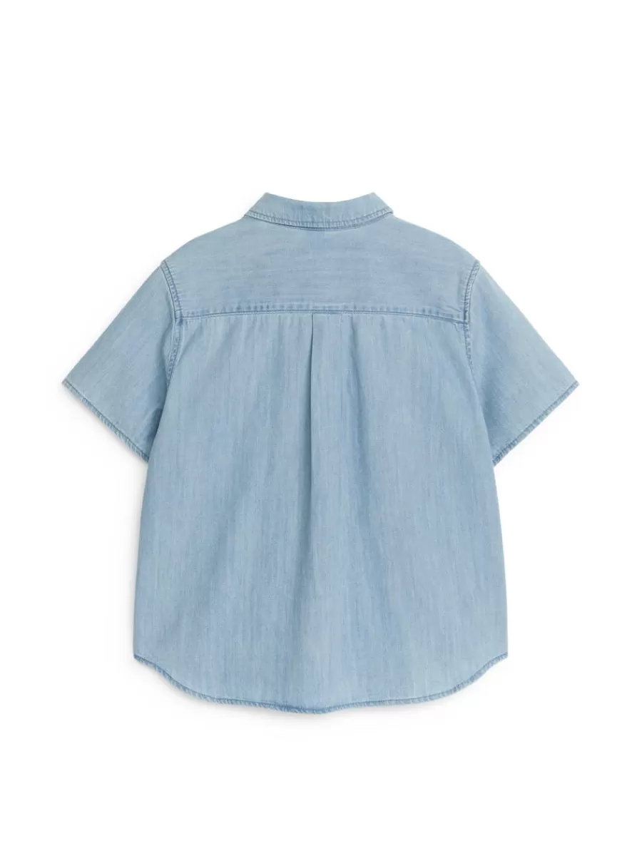 Best ARKET Short-Sleeve Denim Shirt Light Blue