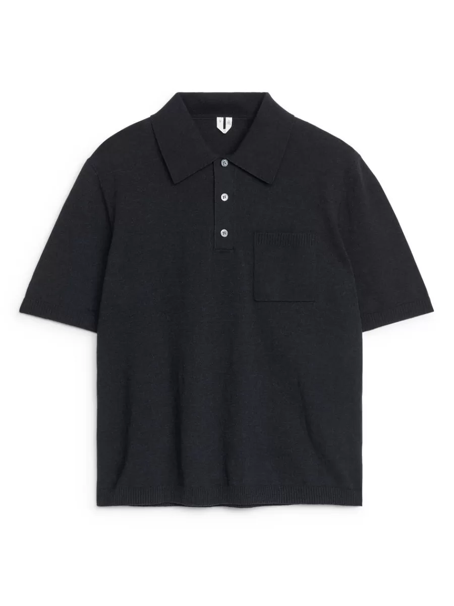 Store ARKET Short-Sleeve Polo Shirt Dark Blue