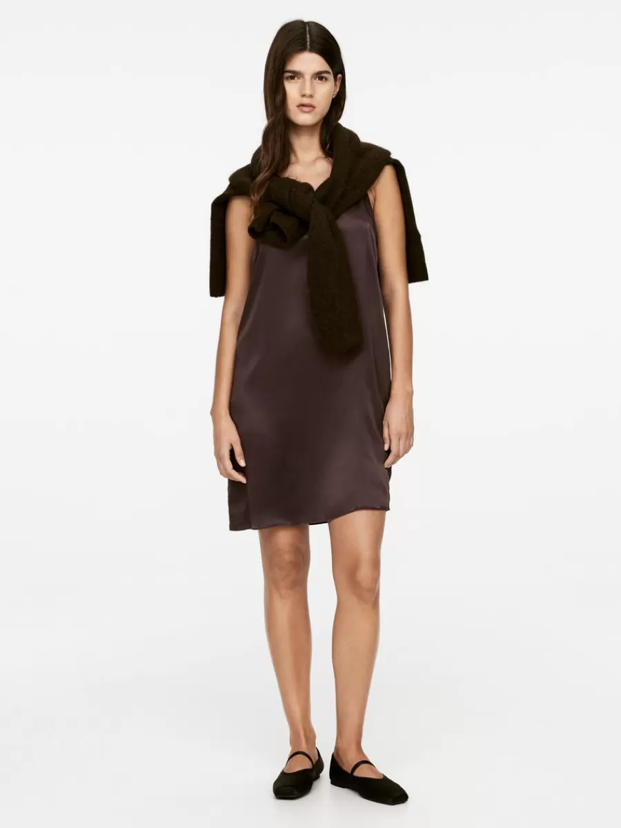 Discount ARKET Silk Slip Dress Dark Brown