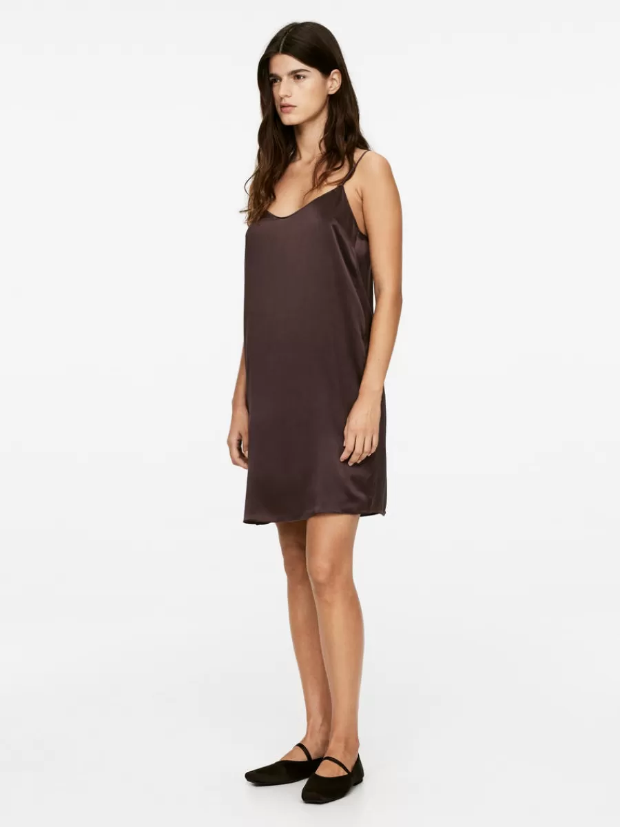 Discount ARKET Silk Slip Dress Dark Brown