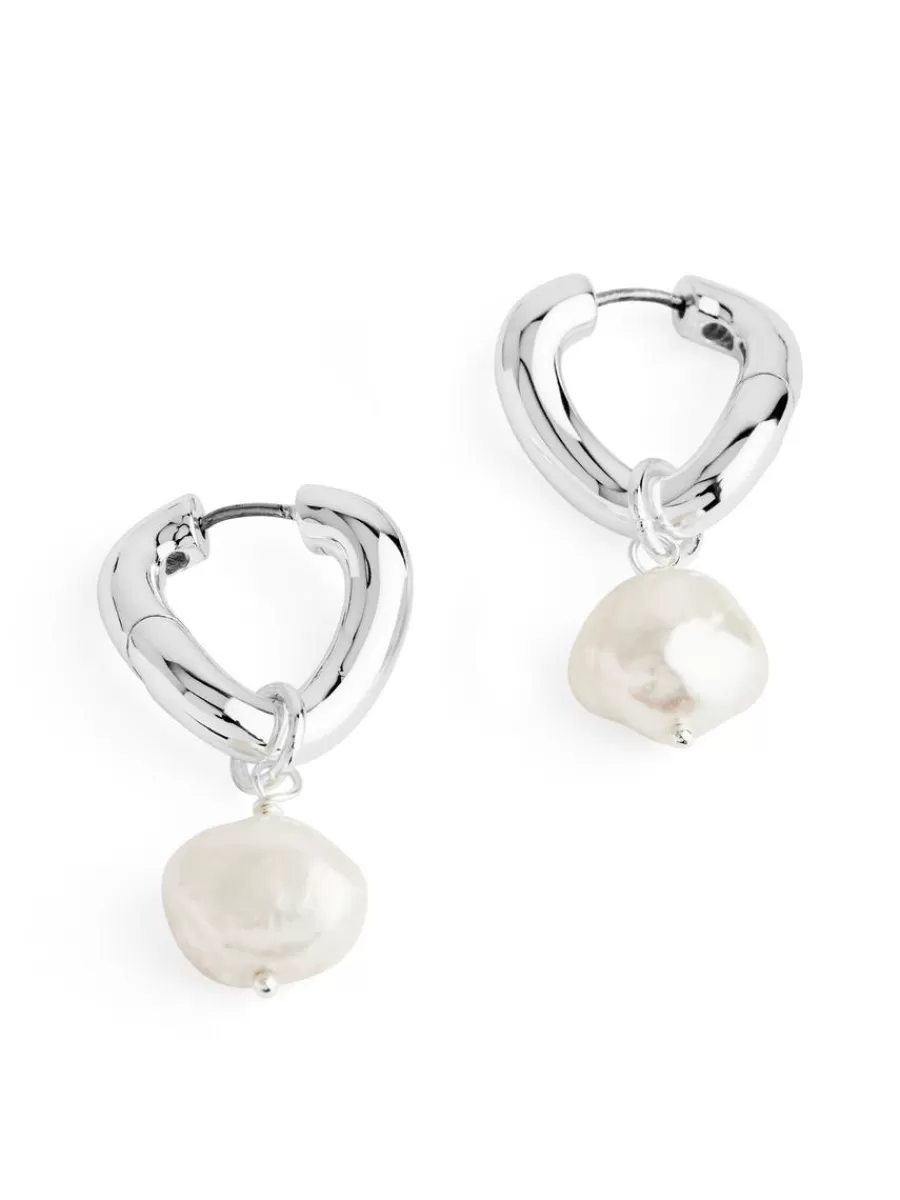 New ARKET -Plated Pearl Hoop Earrings Silver