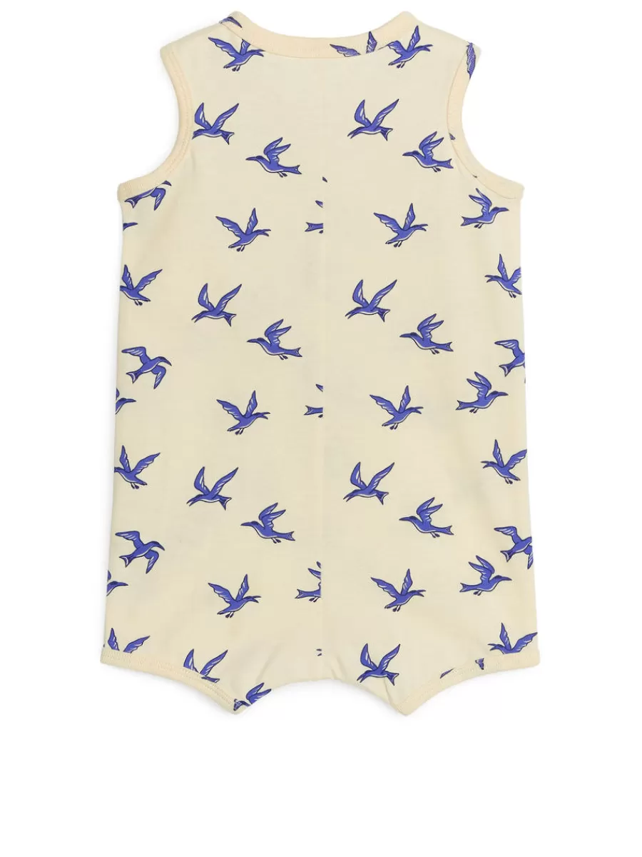Shop ARKET Sleeveless Cotton Romper Pale Yellow