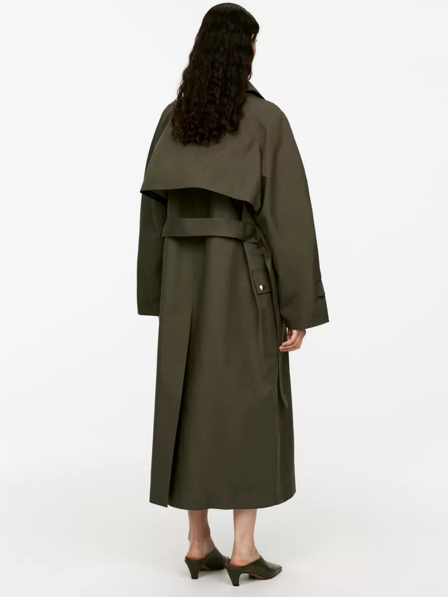 New ARKET Snap-Button Trench Coat Khaki Green