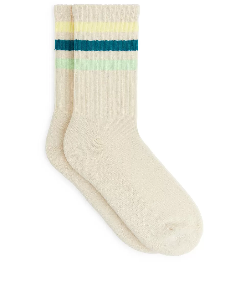 Store ARKET Sporty Cotton Socks White/Yellow/Turqouise