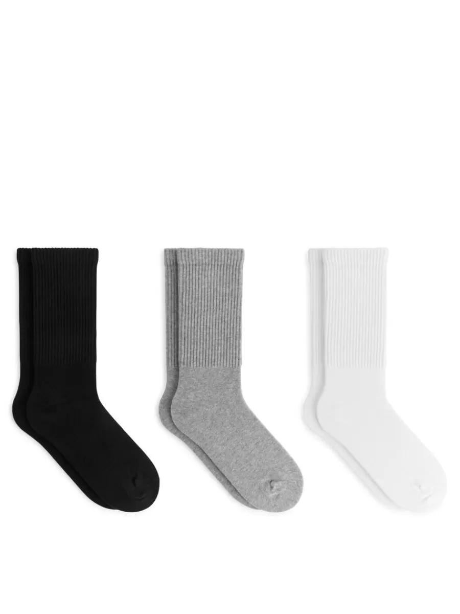 Discount ARKET Sporty Cotton Socks Set Of 3 White/Grey/Black