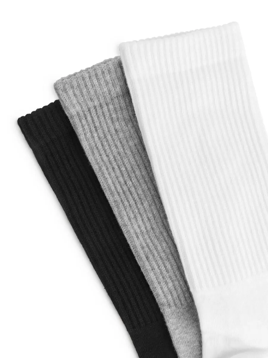 Discount ARKET Sporty Cotton Socks Set Of 3 White/Grey/Black
