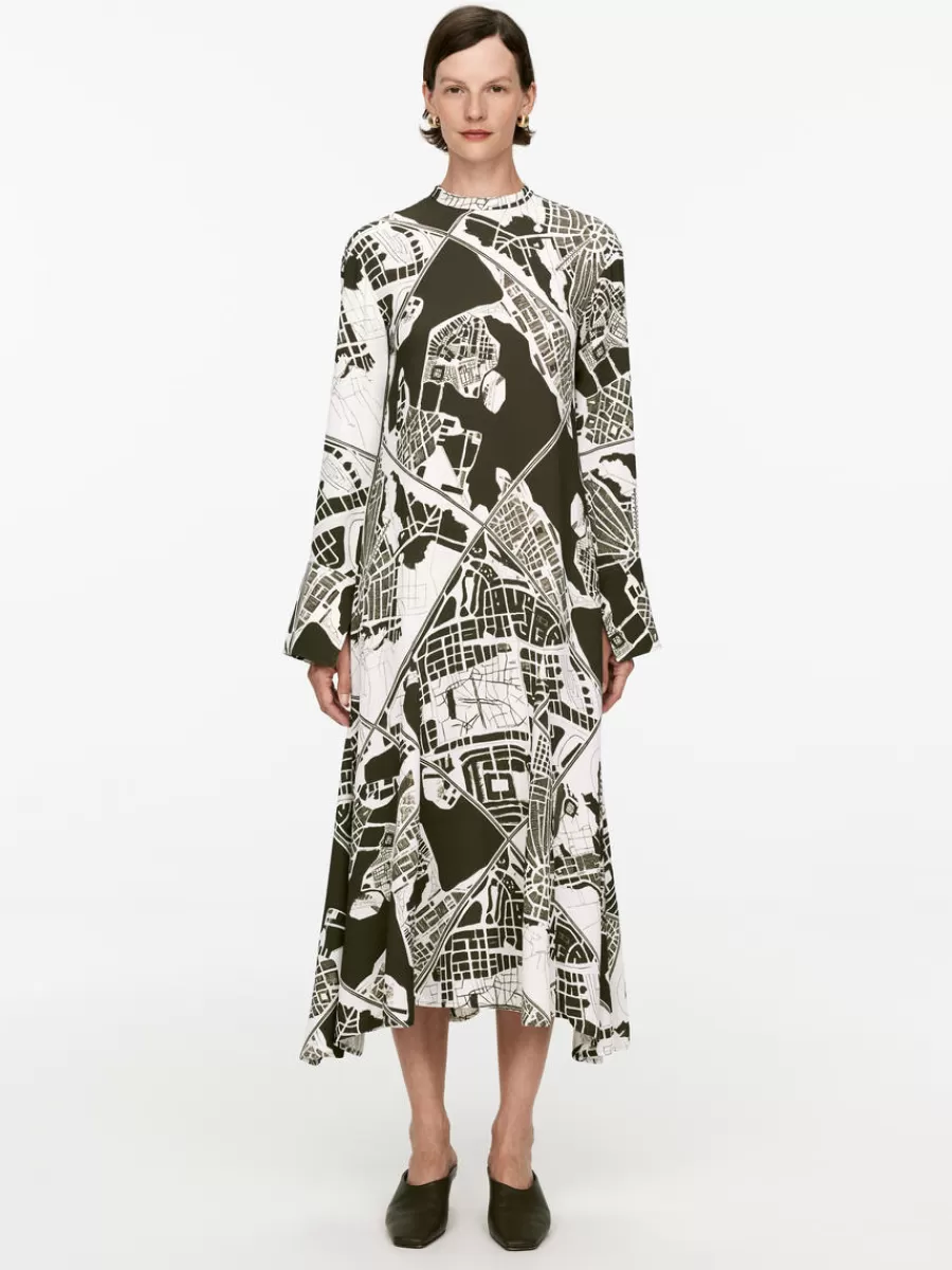 Discount ARKET Stockholm Print Maxi Dress Off White/Khaki Green