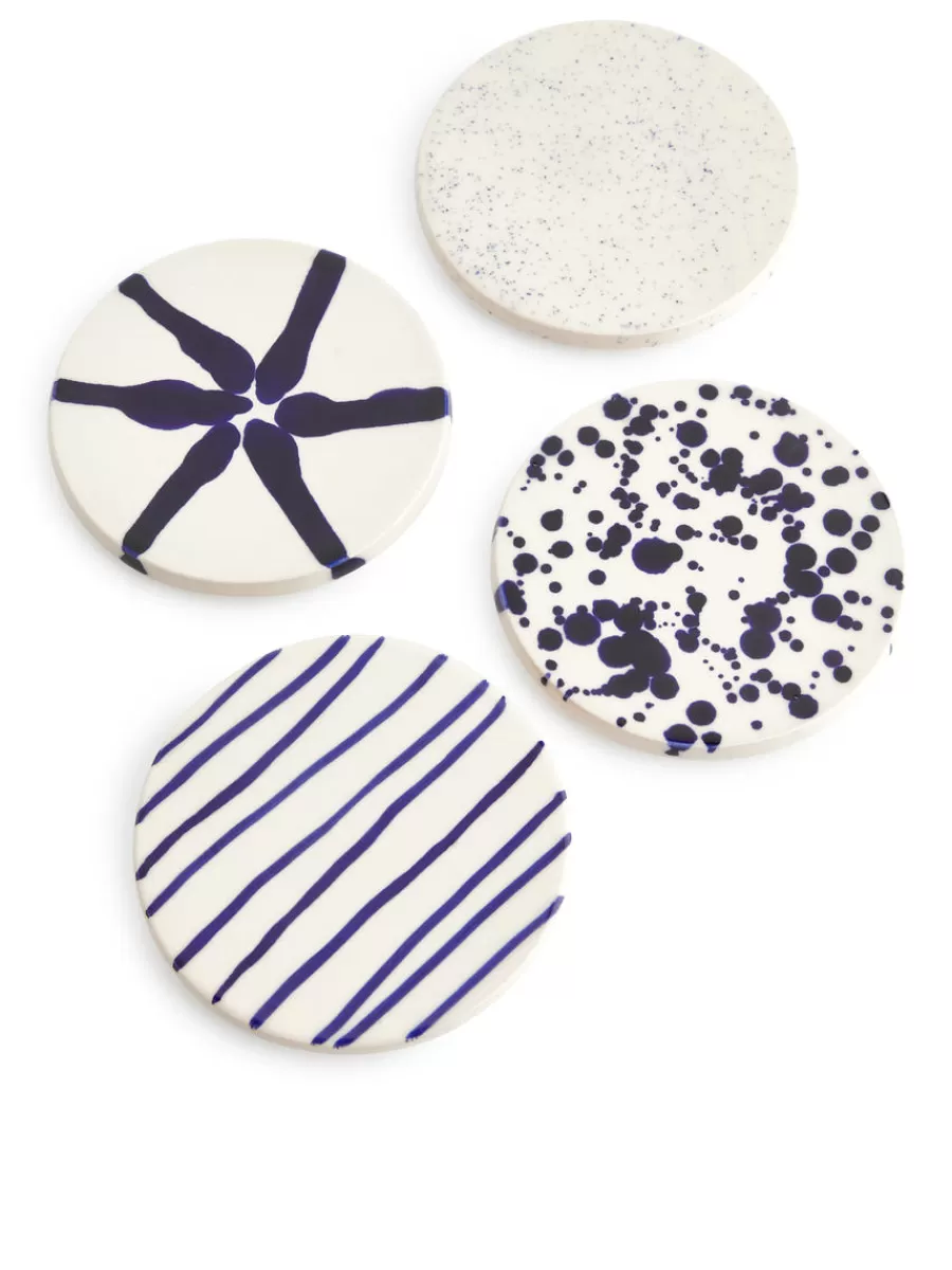 Best Sale ARKET Stoneware Coasters Set Of 4 Off White/Blue