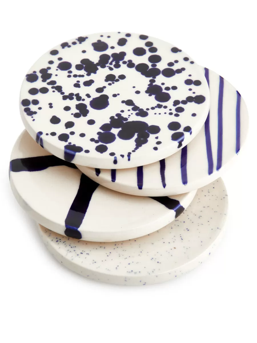 Best Sale ARKET Stoneware Coasters Set Of 4 Off White/Blue