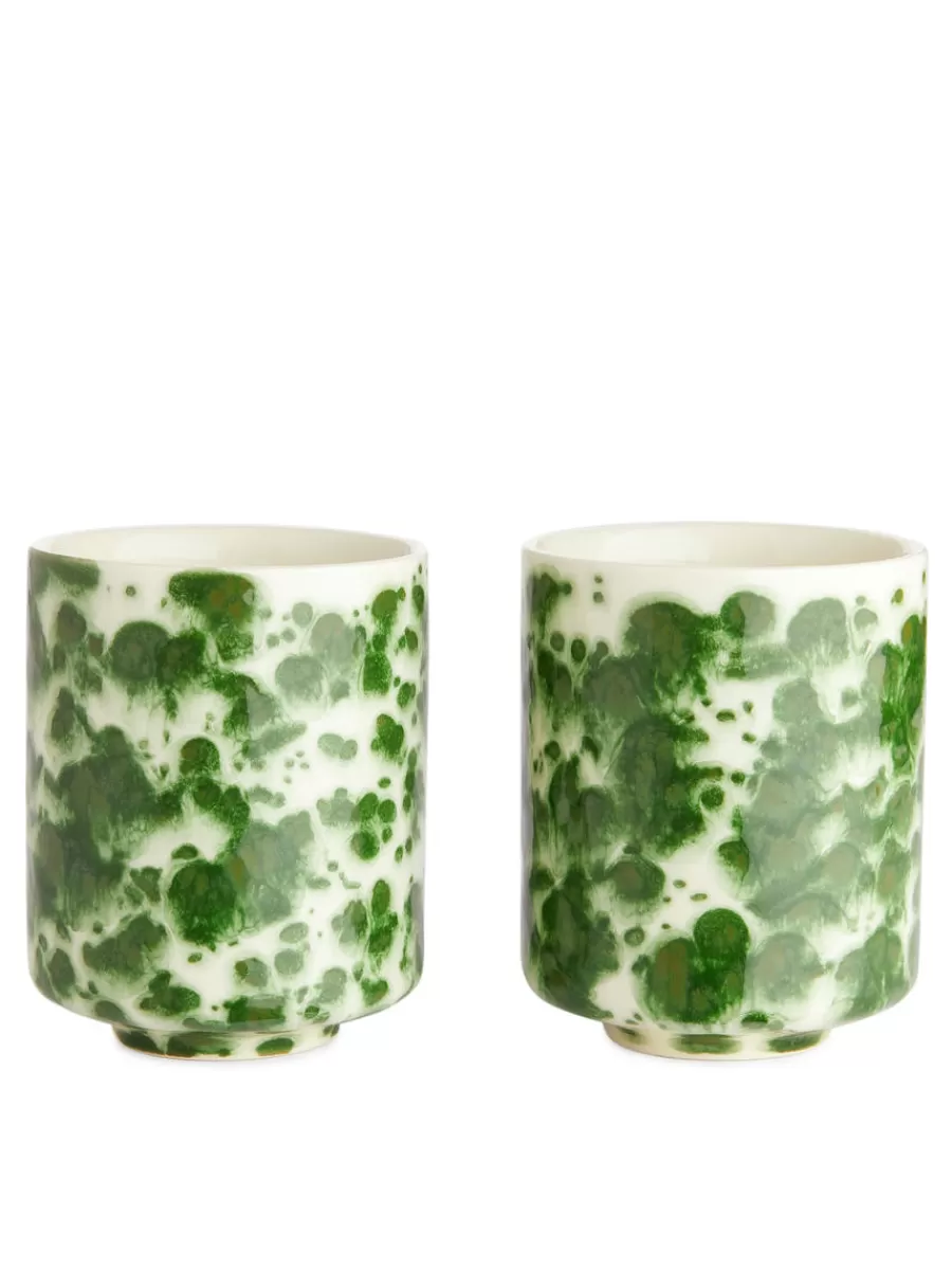 Sale ARKET Stoneware Cups Set Of 2 Off-White/Green