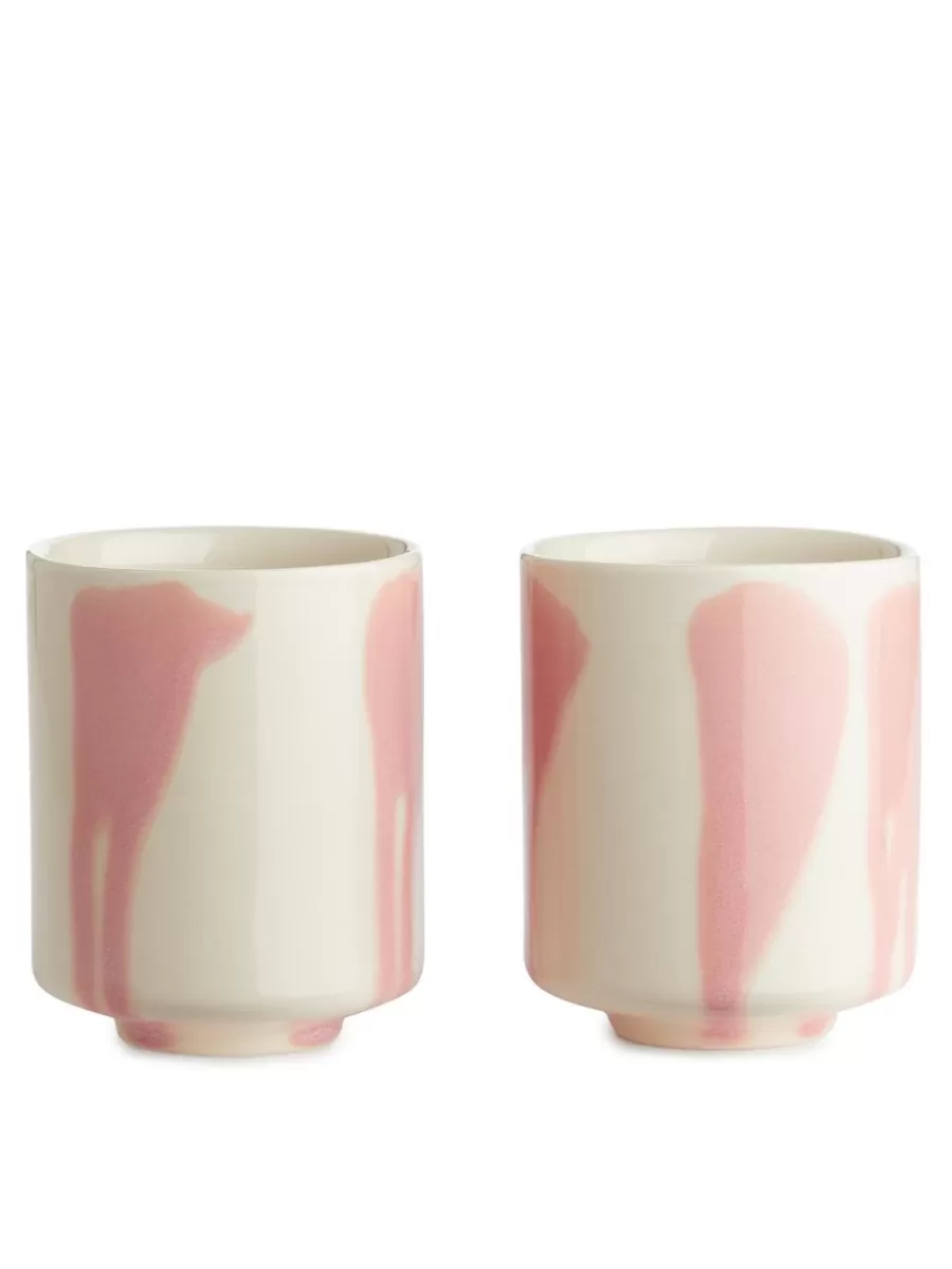 Outlet ARKET Stoneware Cups Set Of 2 Pink/Off White