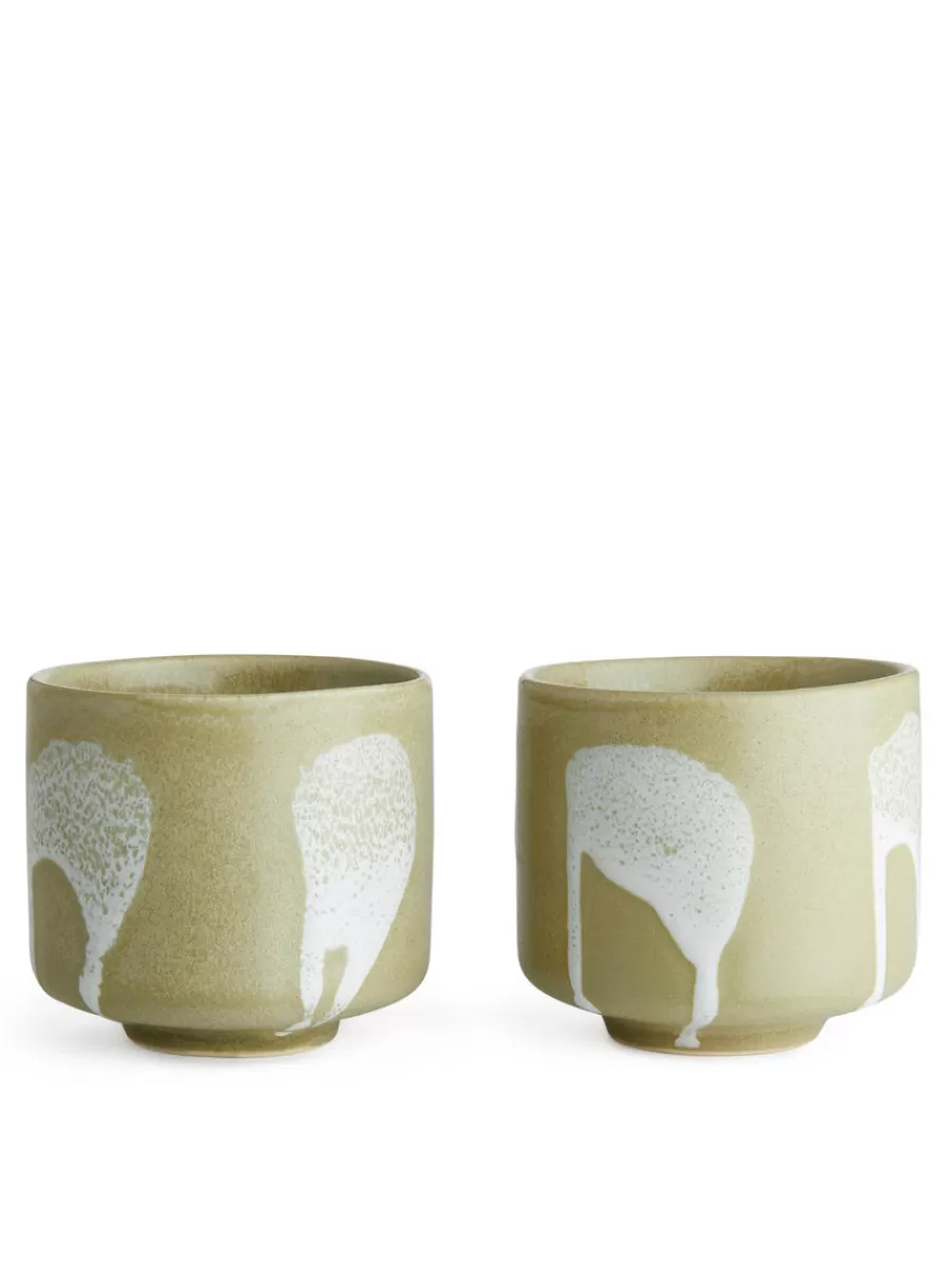Shop ARKET Stoneware Cups Set Of 2 Dusty Green