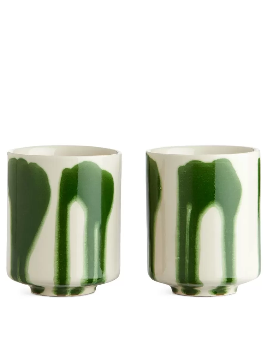 Online ARKET Stoneware Cups Set Of 2 Green Splash